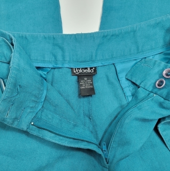 Rafaella 100% Linen Women's Aqua Blue Pants in a Size 10 - Picture 9 of 10